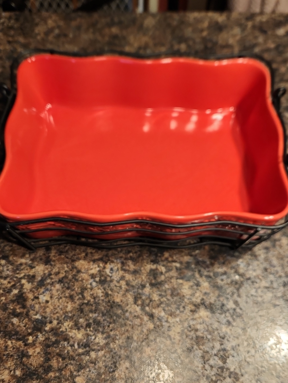 Temptations Red Ceramic Tray with Black Metal Rack